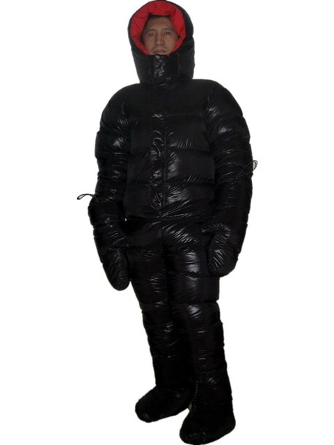 New unisex puffa shiny nylon duck down down suit wet look down