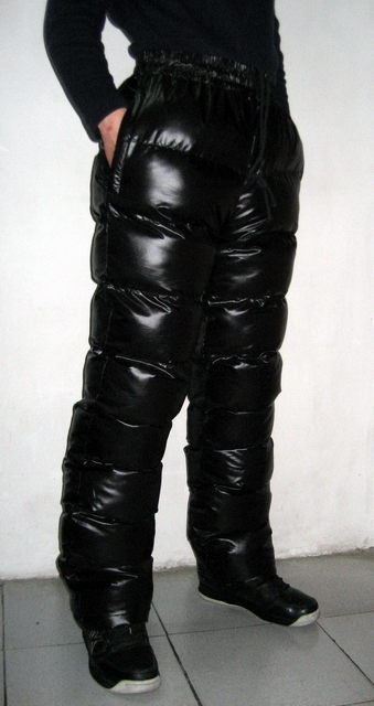 Glossy Shiny Nylon Wetlook Winter Trousers Down Pants Unisex Overfill ...